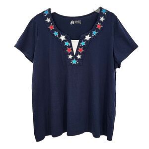 Red White Blue Stars Womens Top Size 1X Patriotic T-Shirt Holiday Editions